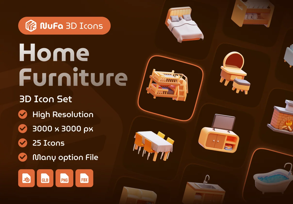 Home Furniture 3D Icon Set