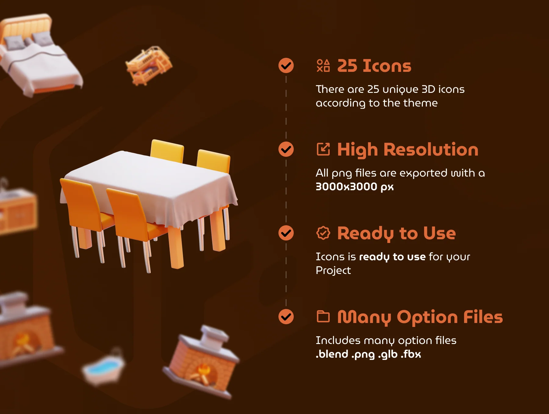 Home Furniture 3D Icon Set 3