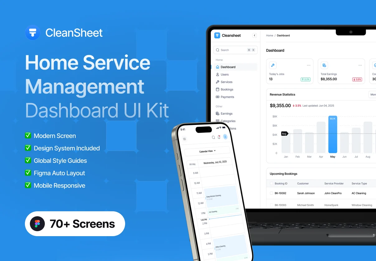 CleanSheet - Home Services Web App Dashboard UI Kit