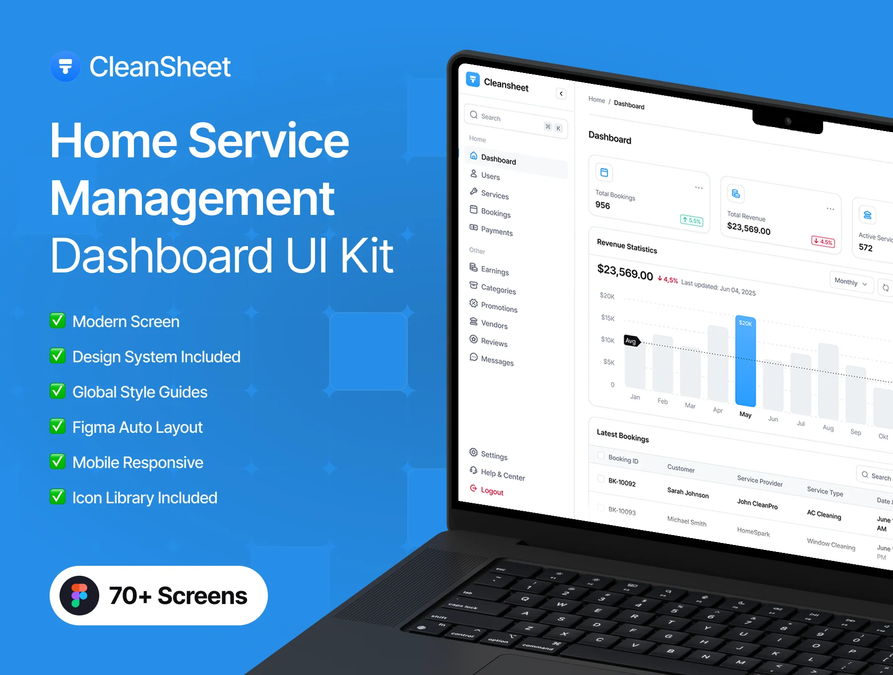 CleanSheet - Home Services Web App Dashboard UI Kit