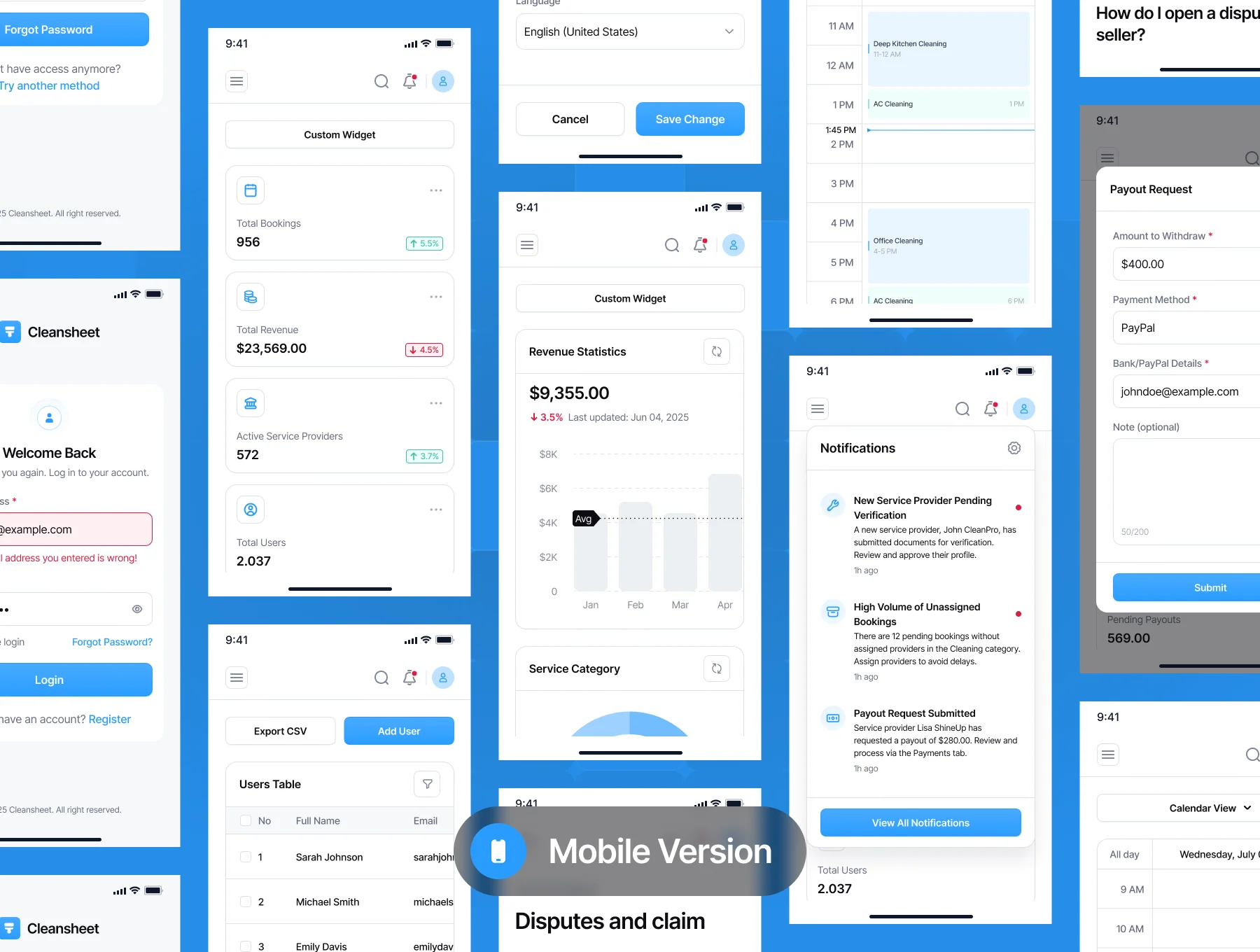 CleanSheet - Home Services Web App Dashboard UI Kit 6