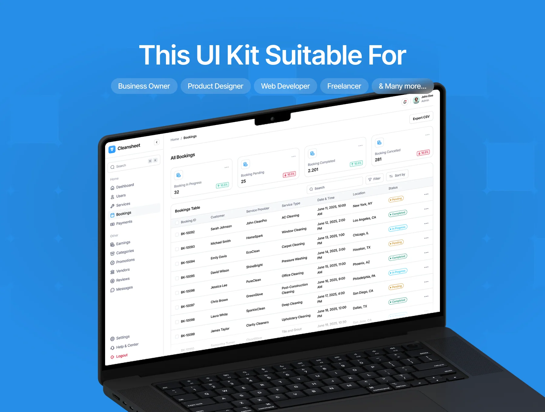 CleanSheet - Home Services Web App Dashboard UI Kit 7