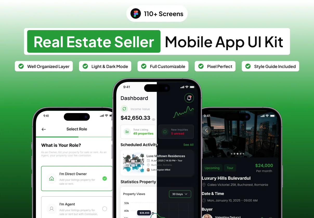 HomeQu Seller - Real Estate Seller Mobile App UI Kit