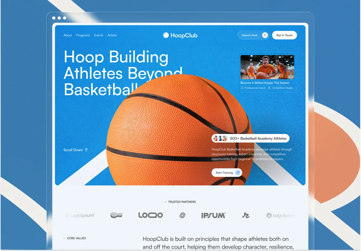 HoopClub – Basketball Academy Website UI Figma Template