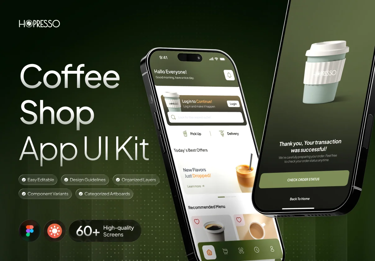 Hopresso – Coffee Shop Mobile App UI Kit