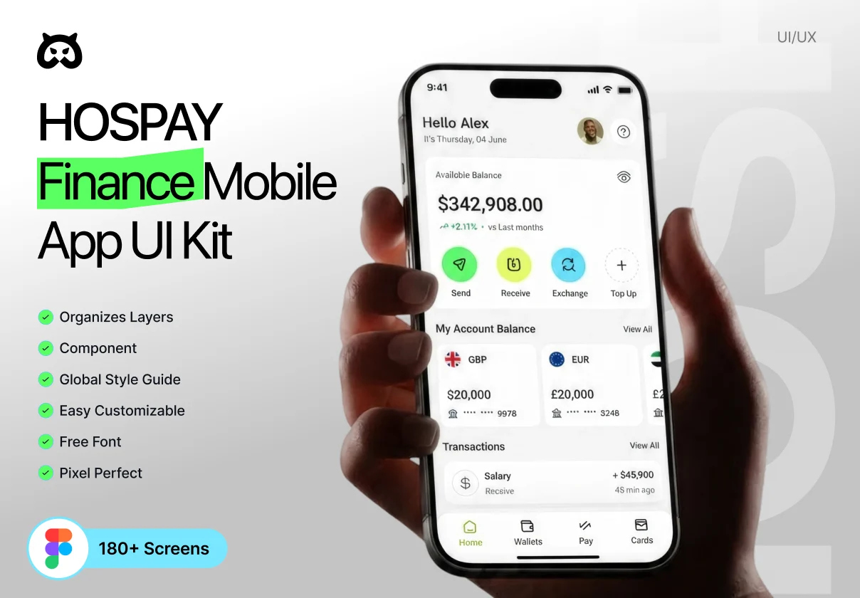 HOSPAY – Finance Mobile App UI Kit & Figma Design System