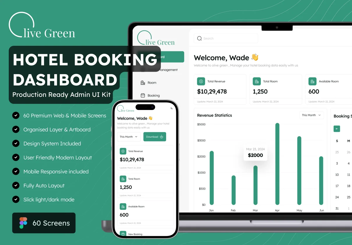 Hotel Booking Dashboard Admin UI Kit