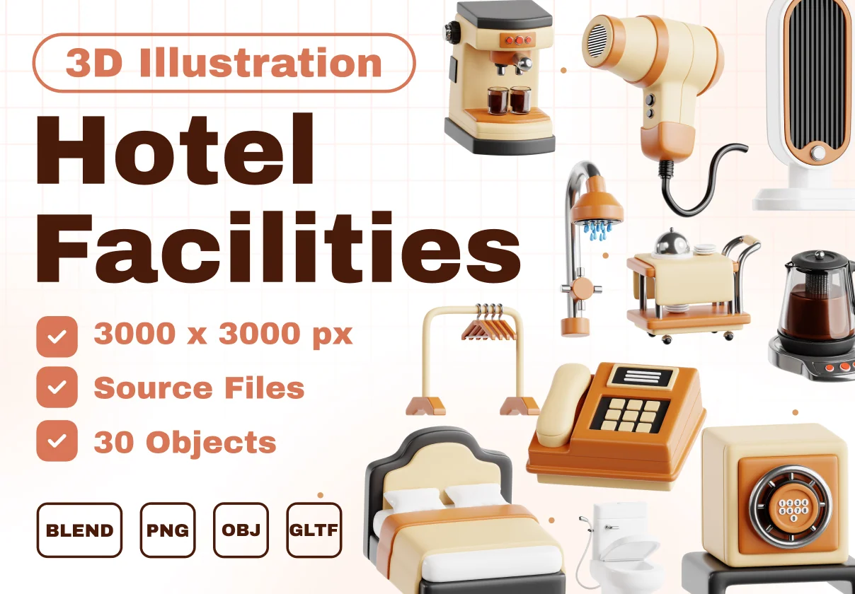 Hotel Facilities 3D Icon Set