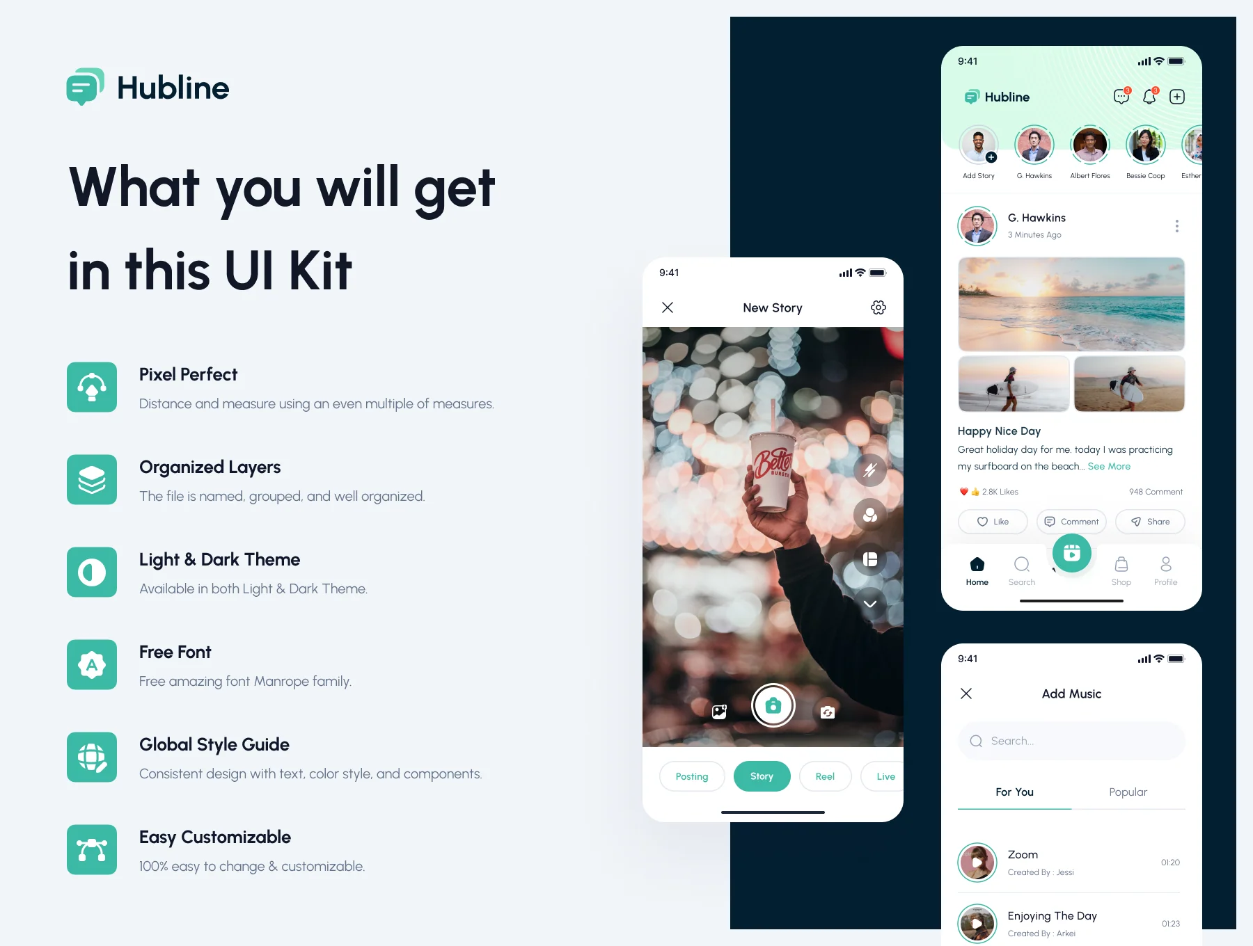 Hubline - Social Network Mobile App UI Kit 3