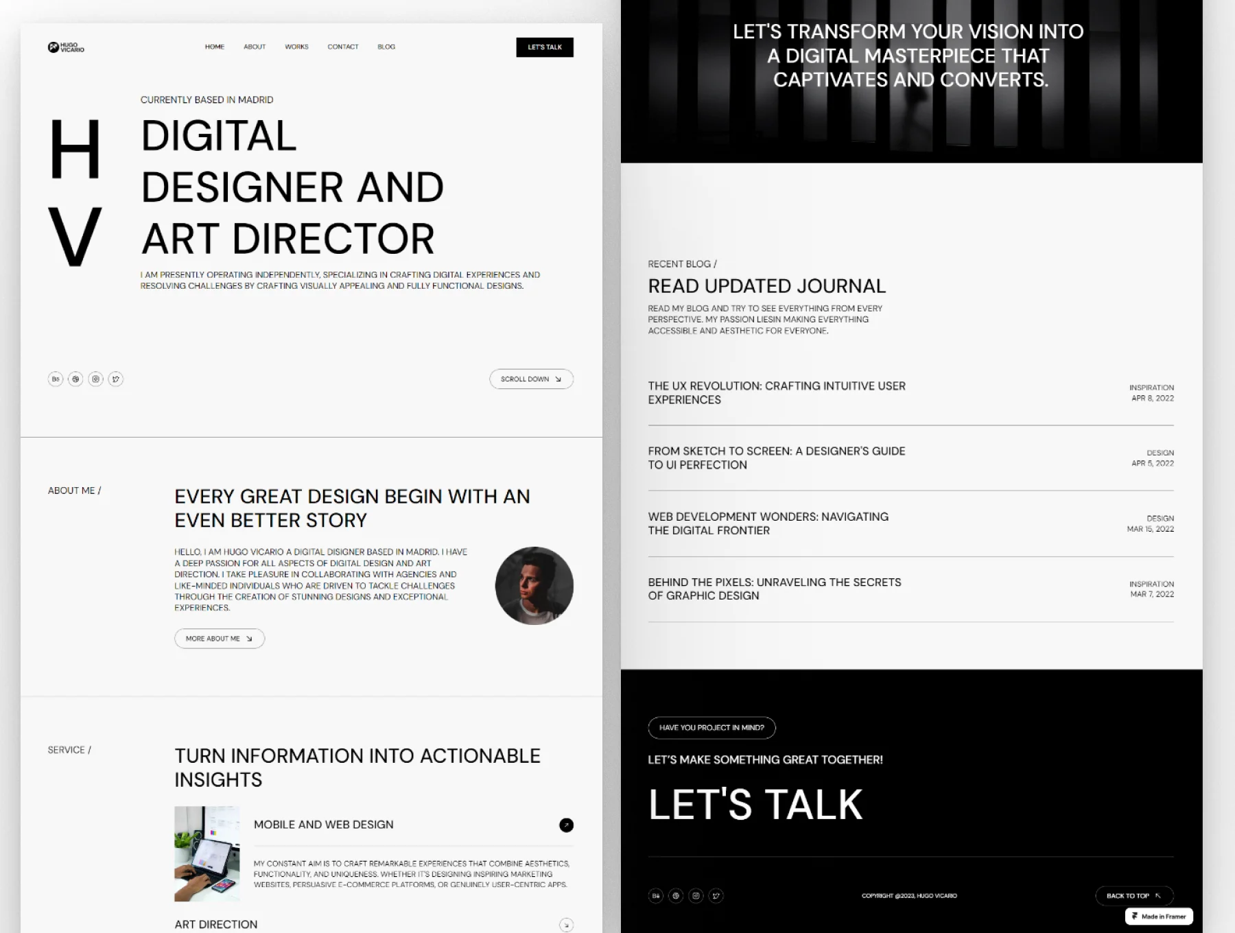 Hugo Vicario - Framer Template For Personal Portfolio Website