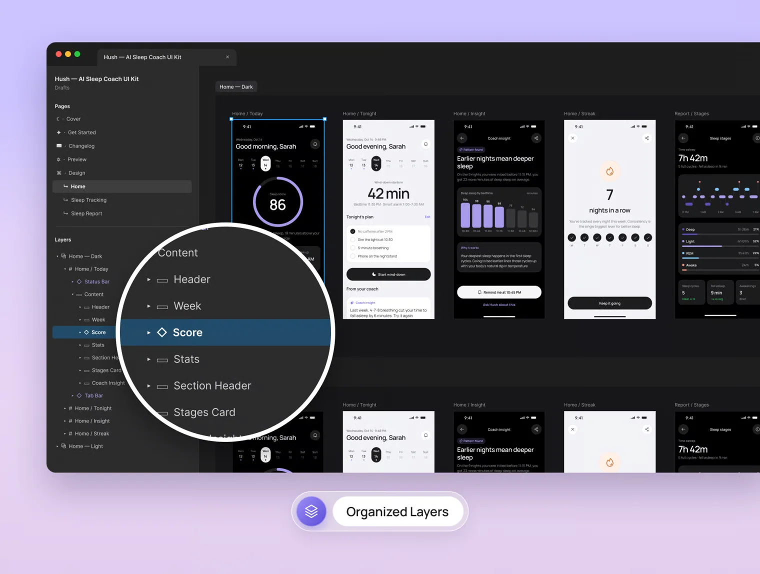 Hush – AI Sleep Coach App UI Kit + Expo Code 5