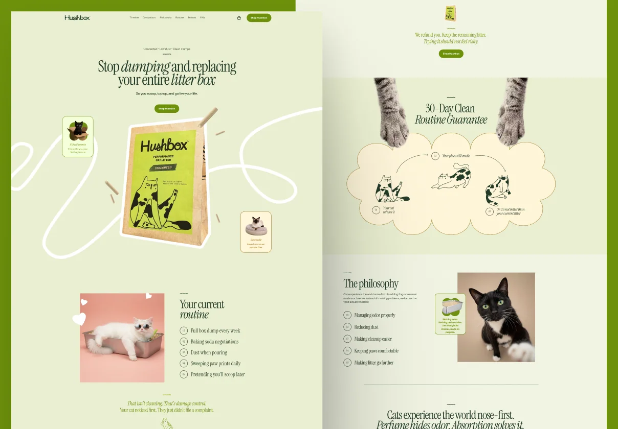 Hushbox – Cat Food Landing Page Website UI KIt