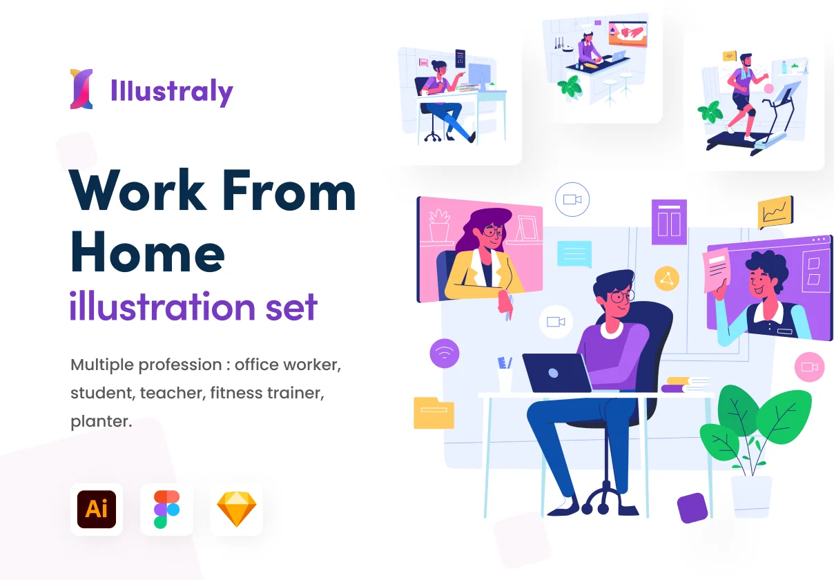 Illustraly - Work from Home Illustration set