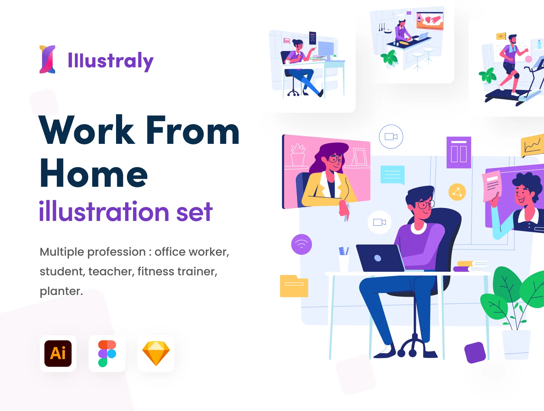 Illustraly - Work from Home Illustration set