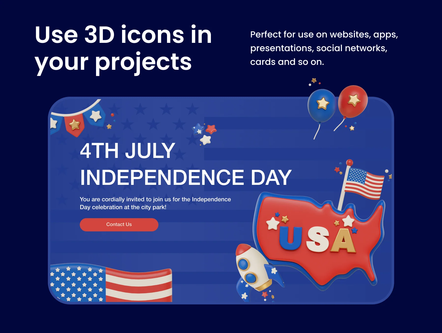 Independence Day 3D Icons Set 3