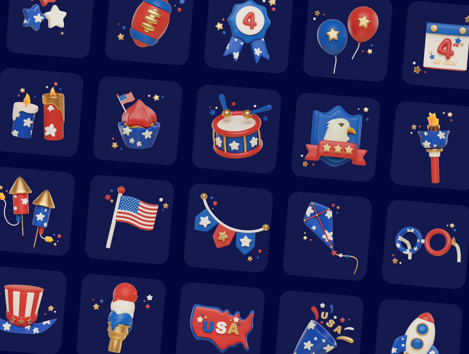 Independence Day 3D Icons Set 6
