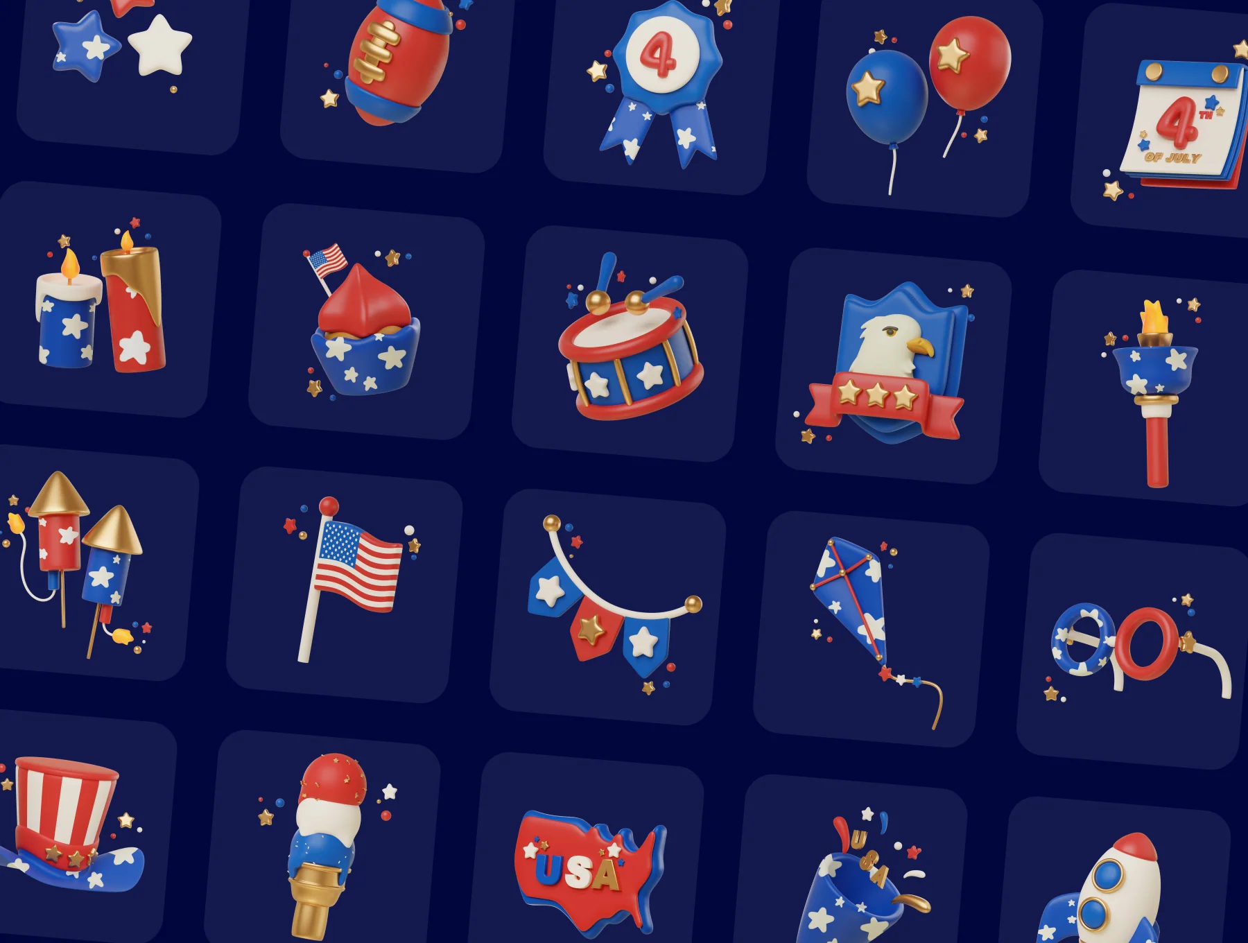 Independence Day 3D Icons Set 7