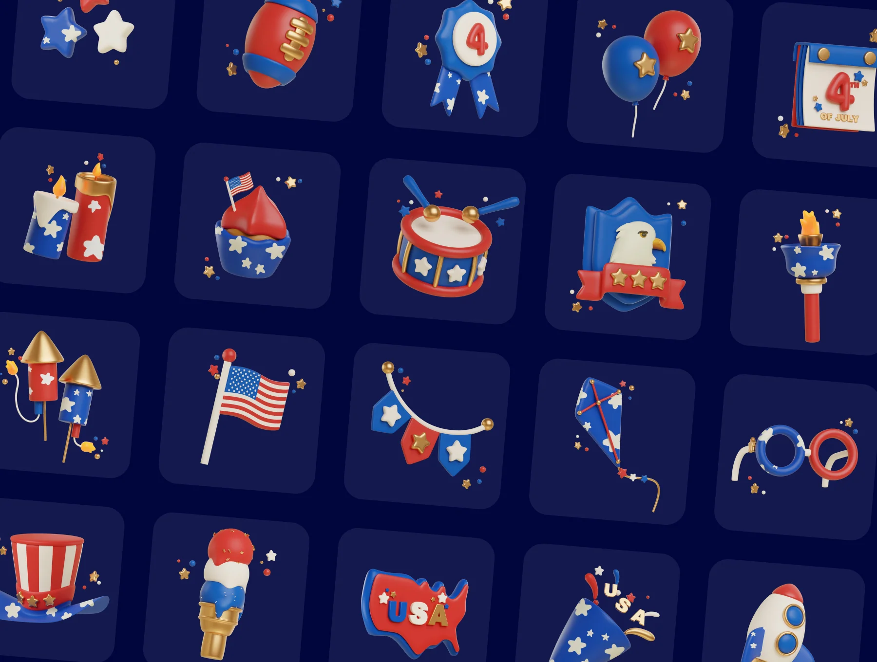 Independence Day 3D Icons Set 8