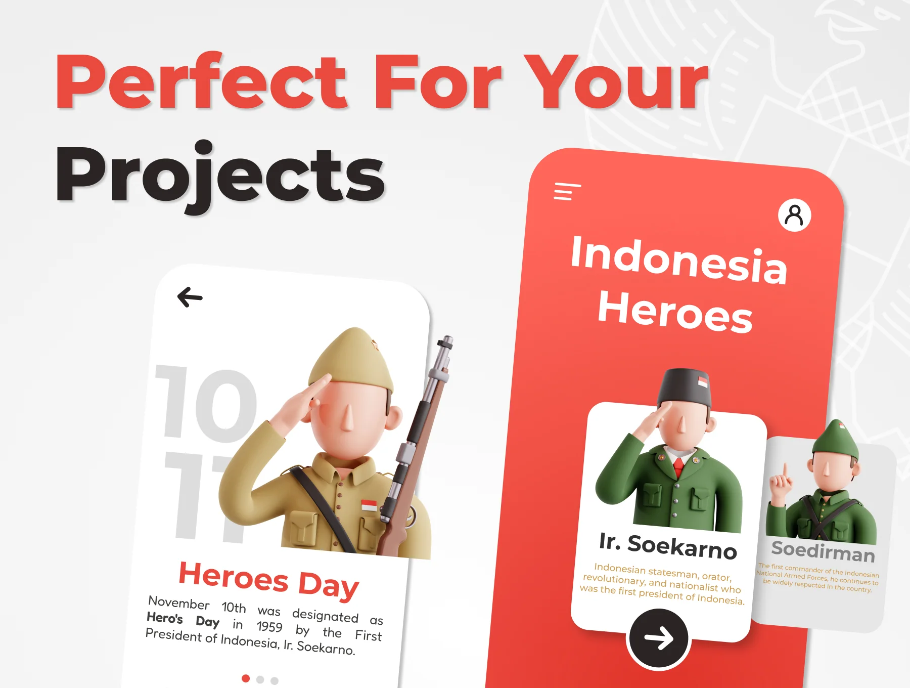 Indonesia Hero Day 3D Icon Set 3