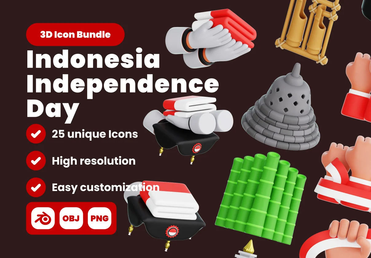 Indonesia Independence Day 3D Illustration Pack