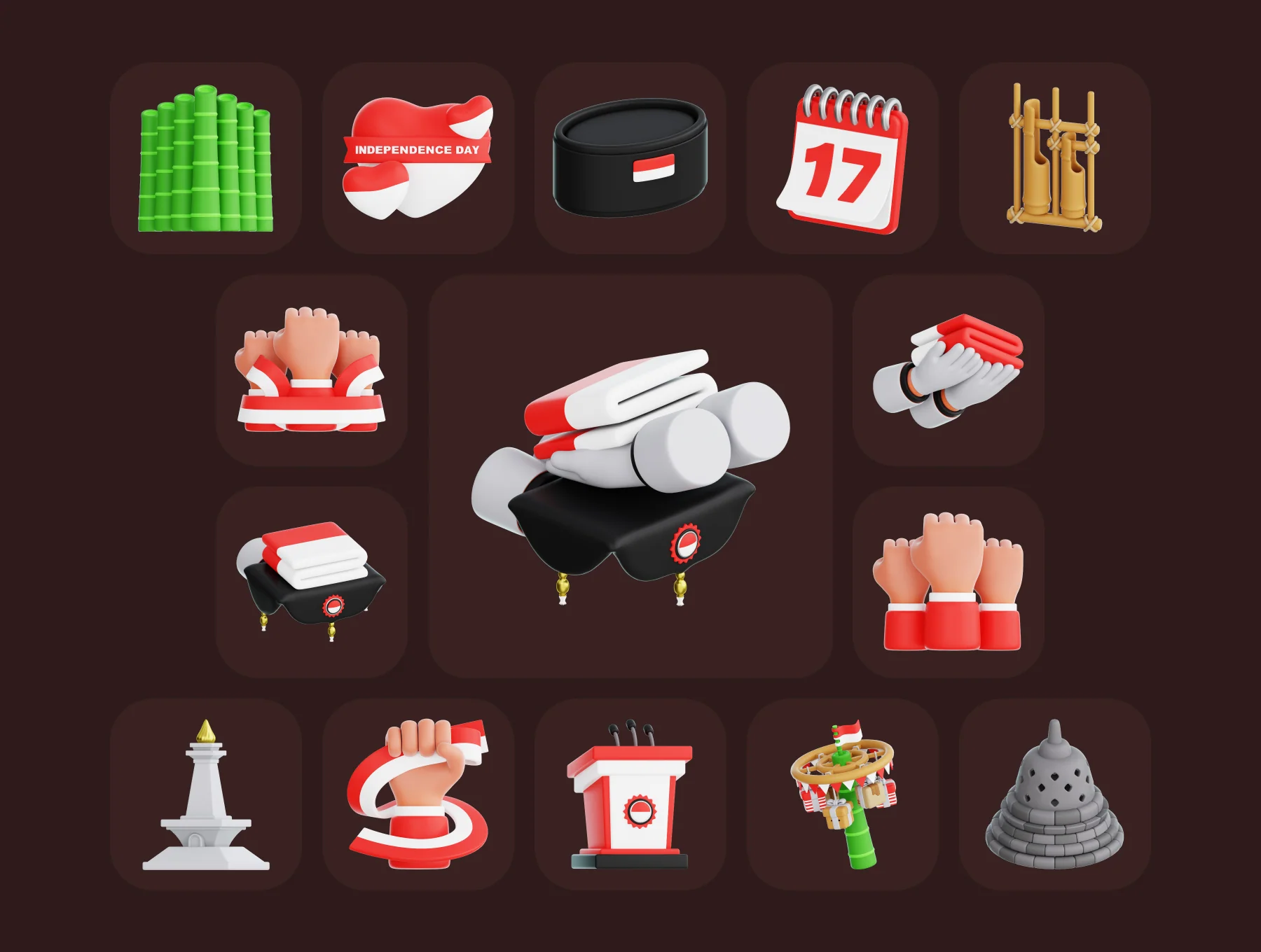 Indonesia Independence Day 3D Illustration Pack 6