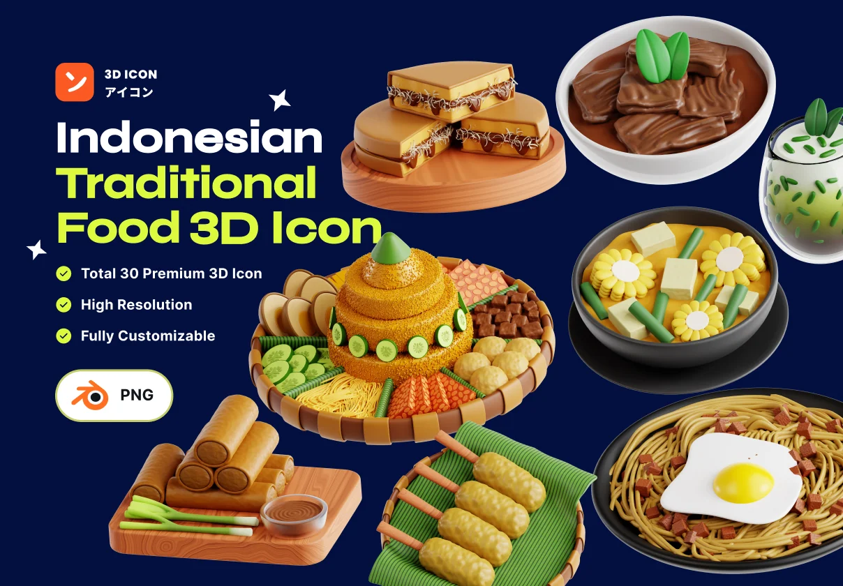 Indonesian Traditional Food 3D Icon pack