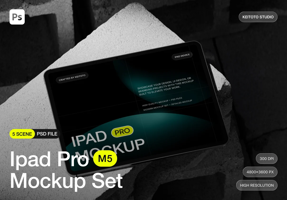Industrial iPad Pro Mockup in Brutalist Concrete Scene