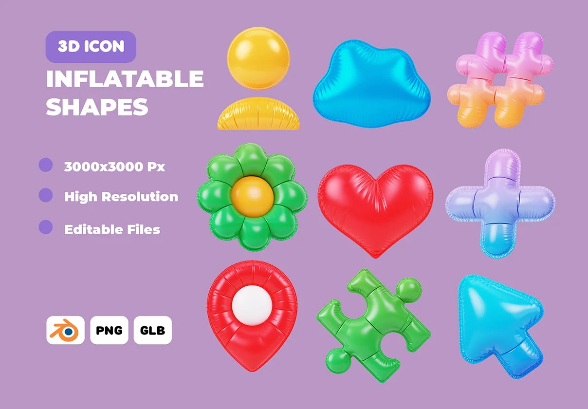 Inflatable Shapes 3D Icon Pack