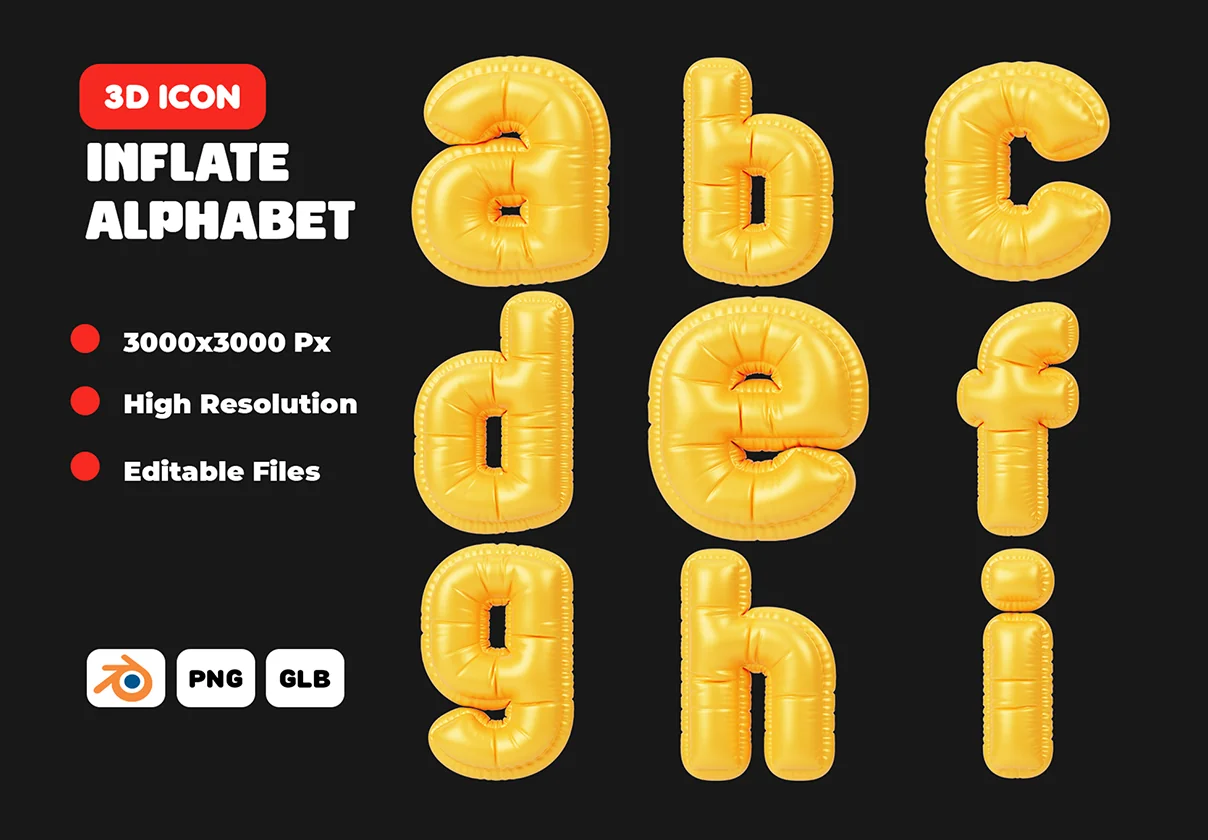 Inflate Alphabet 3D Icon Pack