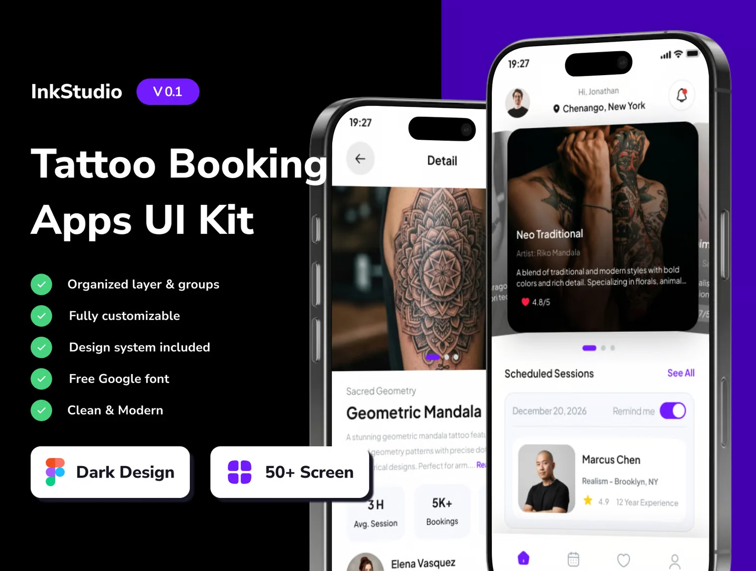 InkStudio - Tattoo Booking Mobile App UI Kits