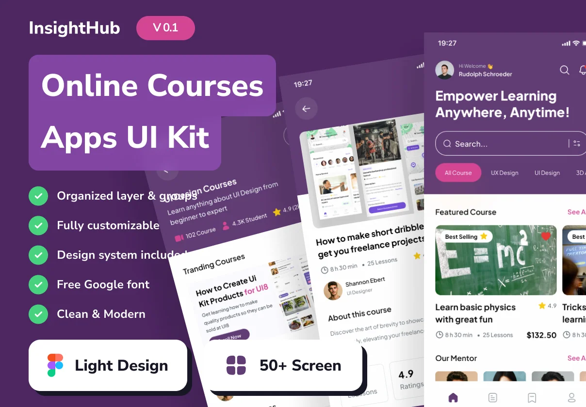 InsightHub - Online Courses Mobile App UI Kits