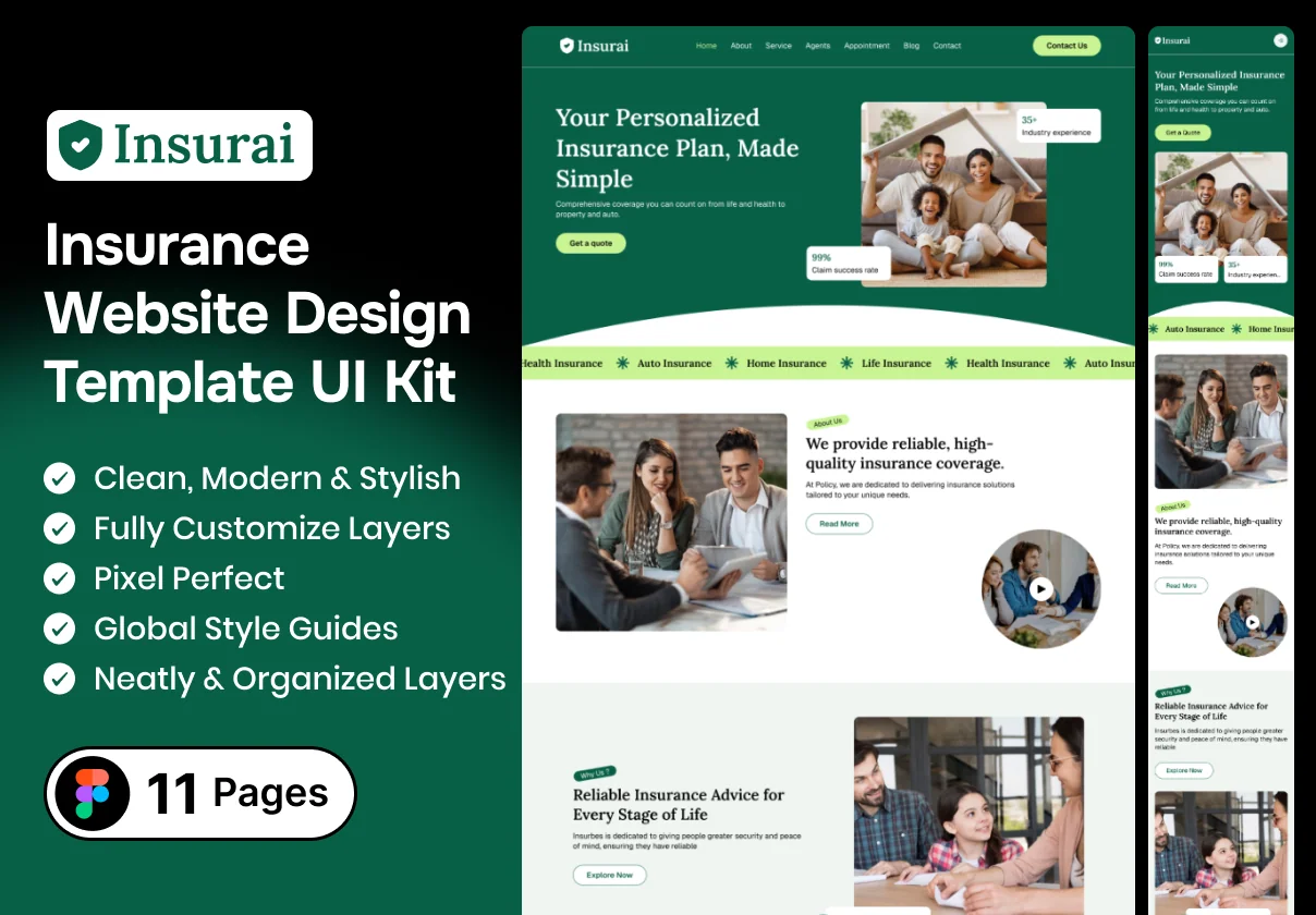 Insurance Website Design Template UI Kit
