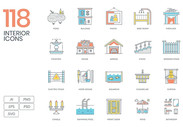118 Interior Icons | Color Line Series