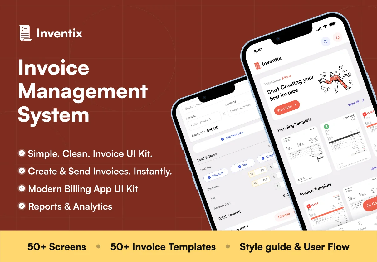 Inventix – Invoice Management Mobile App UI Kit (50+ Screens, 50+ Templates) – Figma