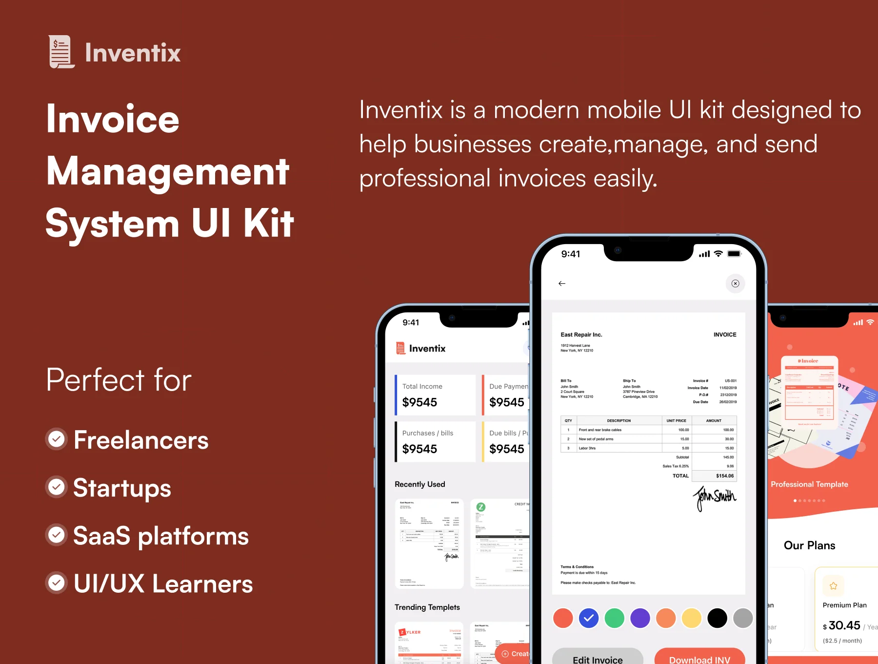 Inventix – Invoice Management Mobile App UI Kit (50+ Screens, 50+ Templates) – Figma