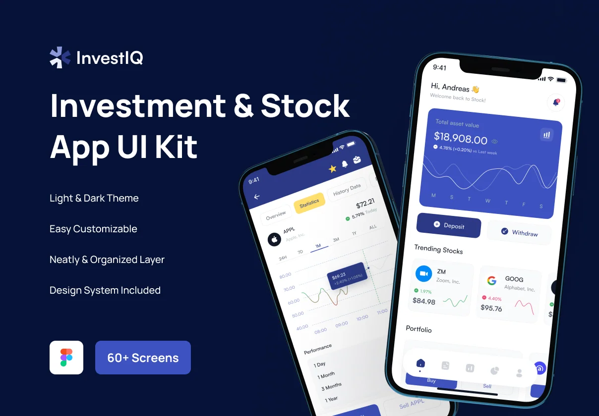 InvestIQ - Investment & Stock Mobile App UI Kit
