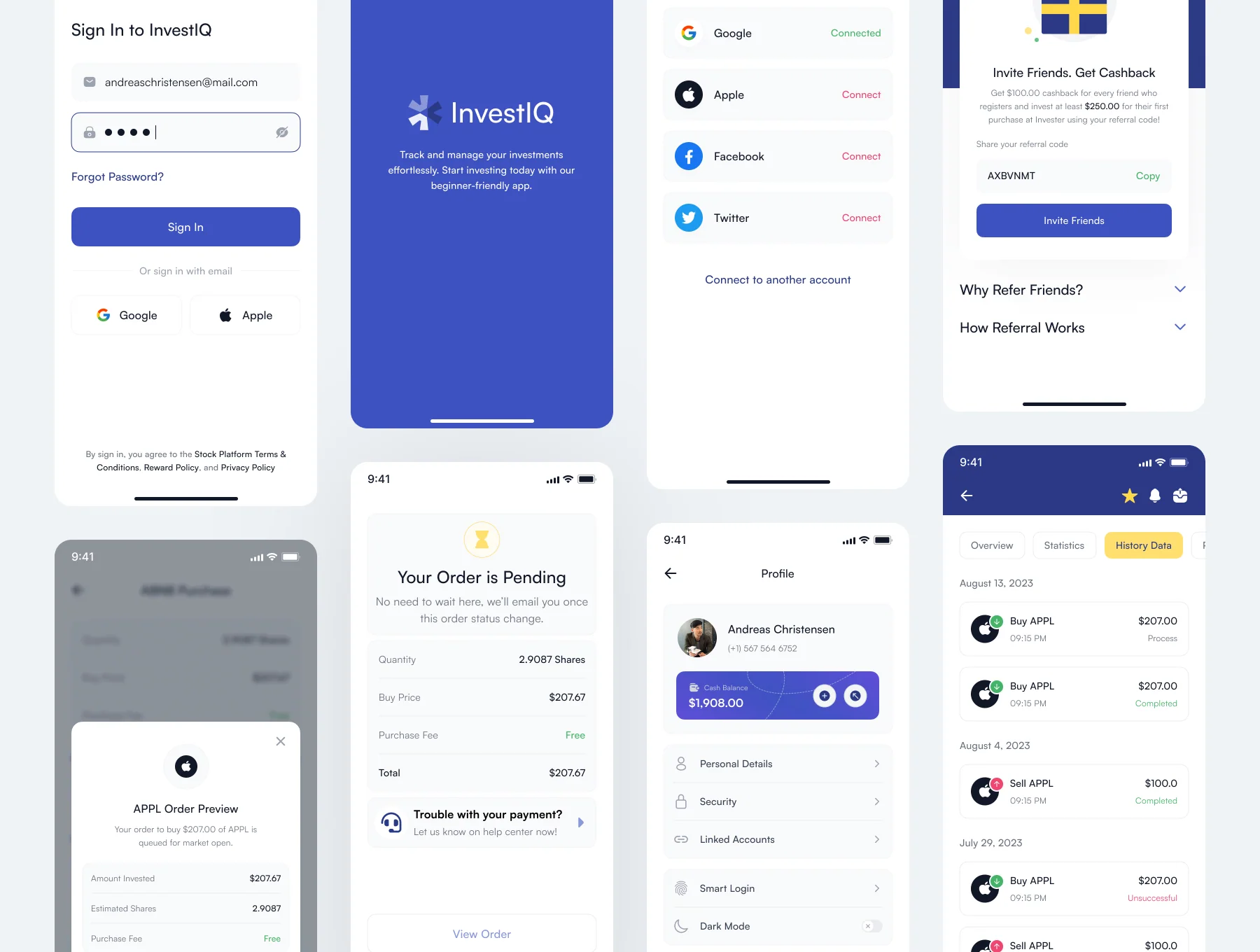 InvestIQ -  Investment & Stock Mobile App UI Kit 2