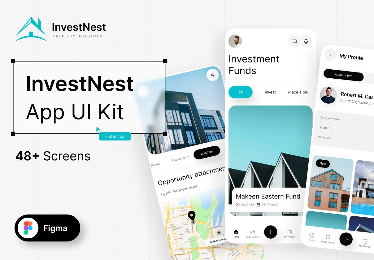 Investnest: Real Estate Property Investment Online Marketplace App UI Kit