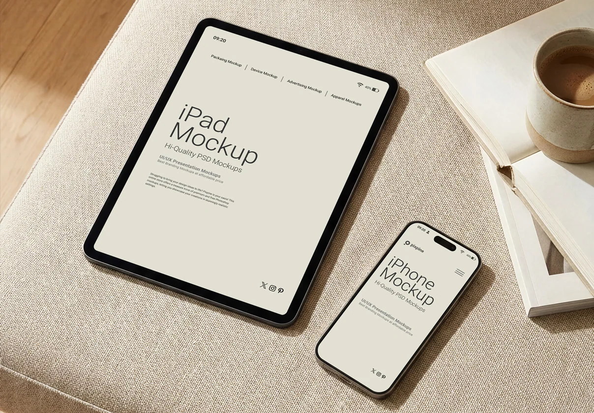 iPad and iPhone on Couch Mockup