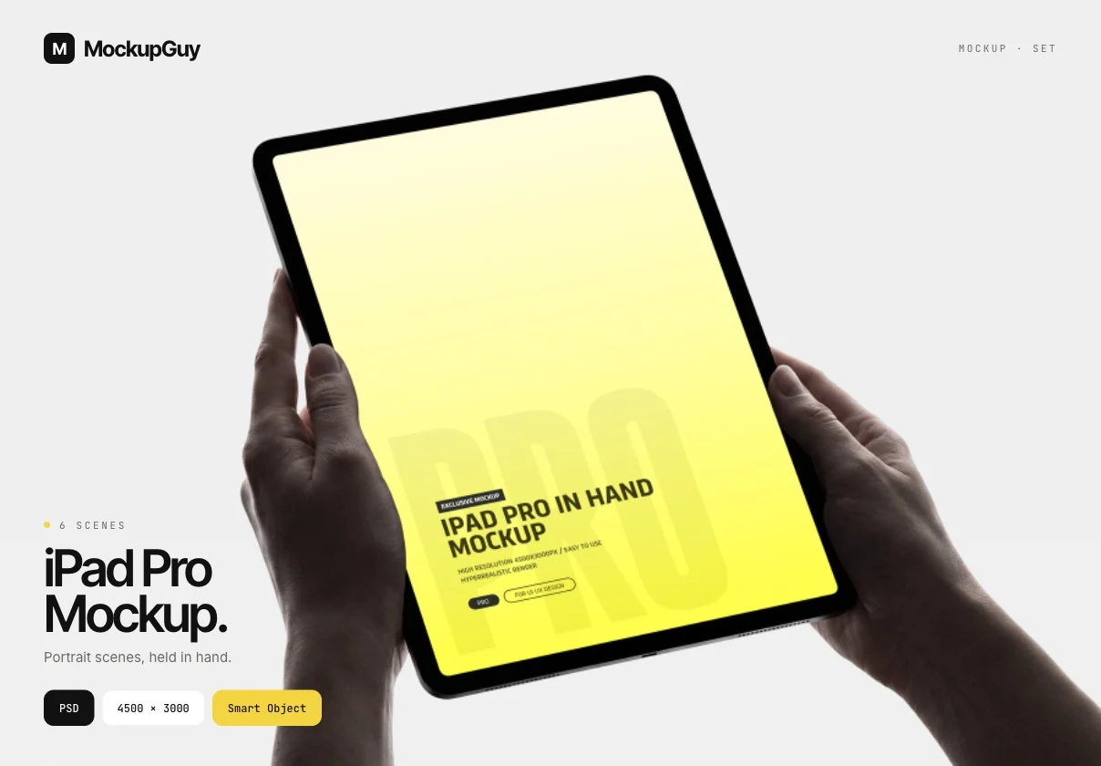 iPad Pro in Hand Mockup Set — 6 Premium Portrait Angles