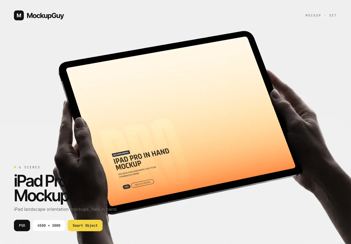 iPad Pro in Hand Mockup Set — Landscape Orientation