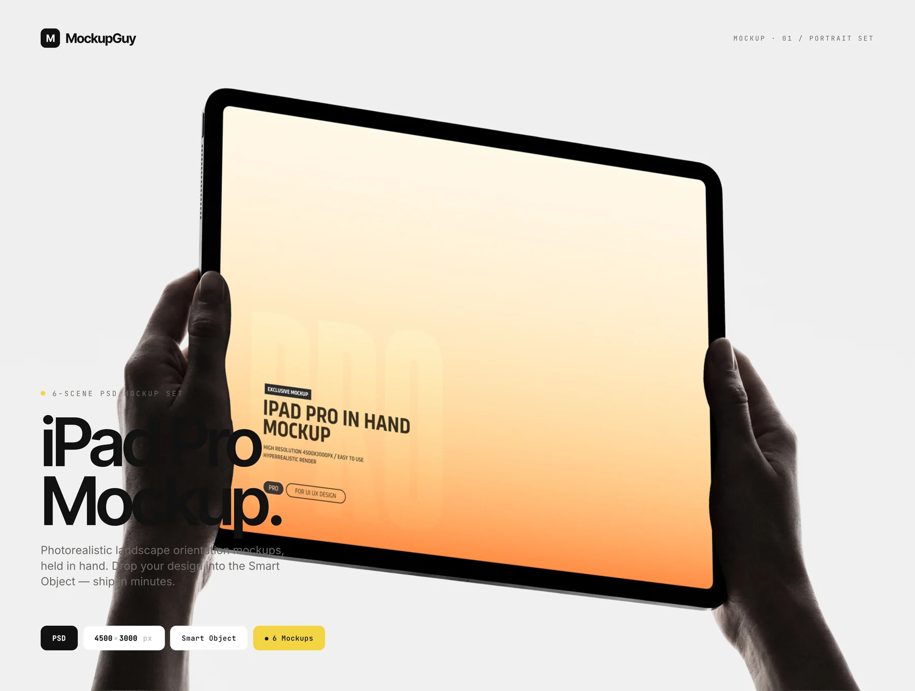 iPad Pro in Hand Mockup Set — Landscape Orientation