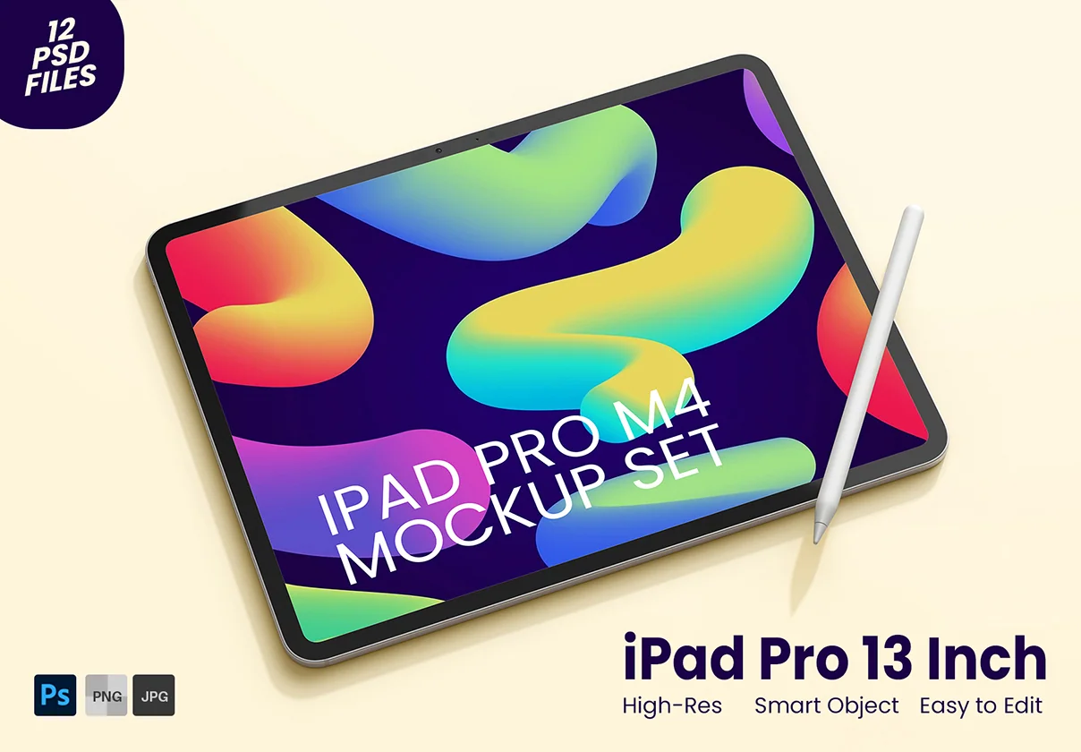 iPad Pro M4 2024 13 Inch Display PSD Mockup Set