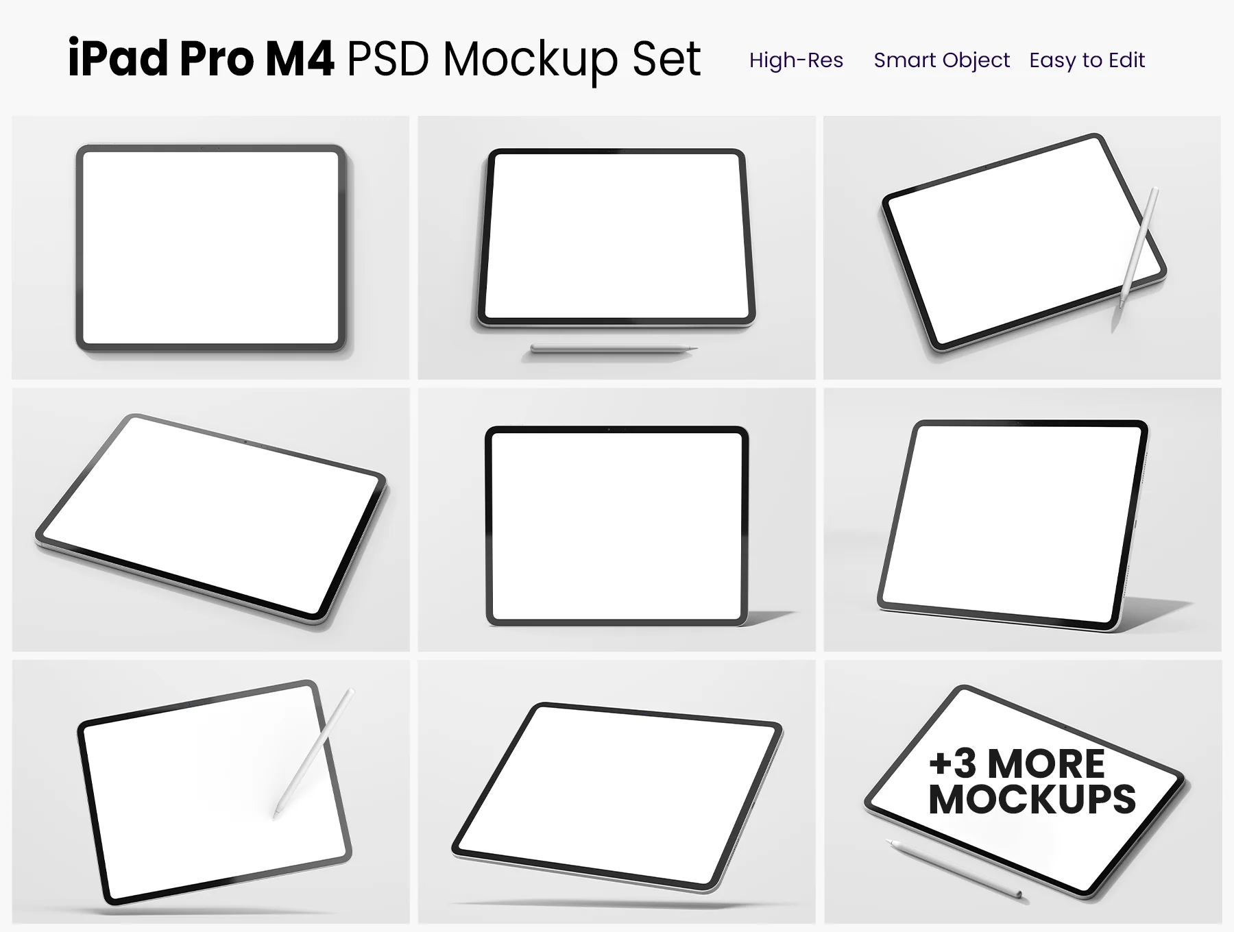 iPad Pro M4 2024 13 Inch Display PSD Mockup Set 2