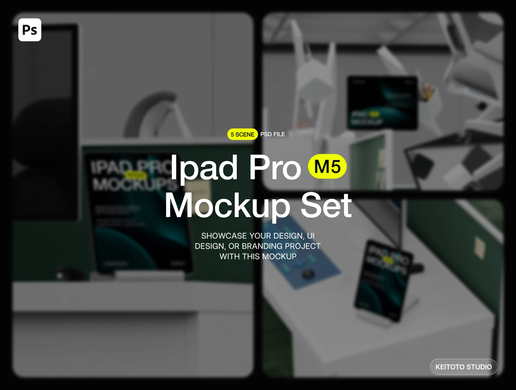 iPad Pro Mockup in Structured Creative Workspace 2