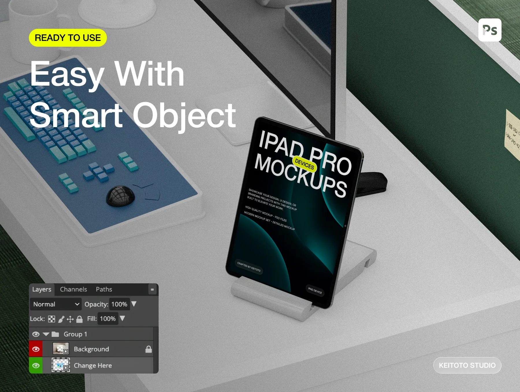 iPad Pro Mockup in Structured Creative Workspace 3