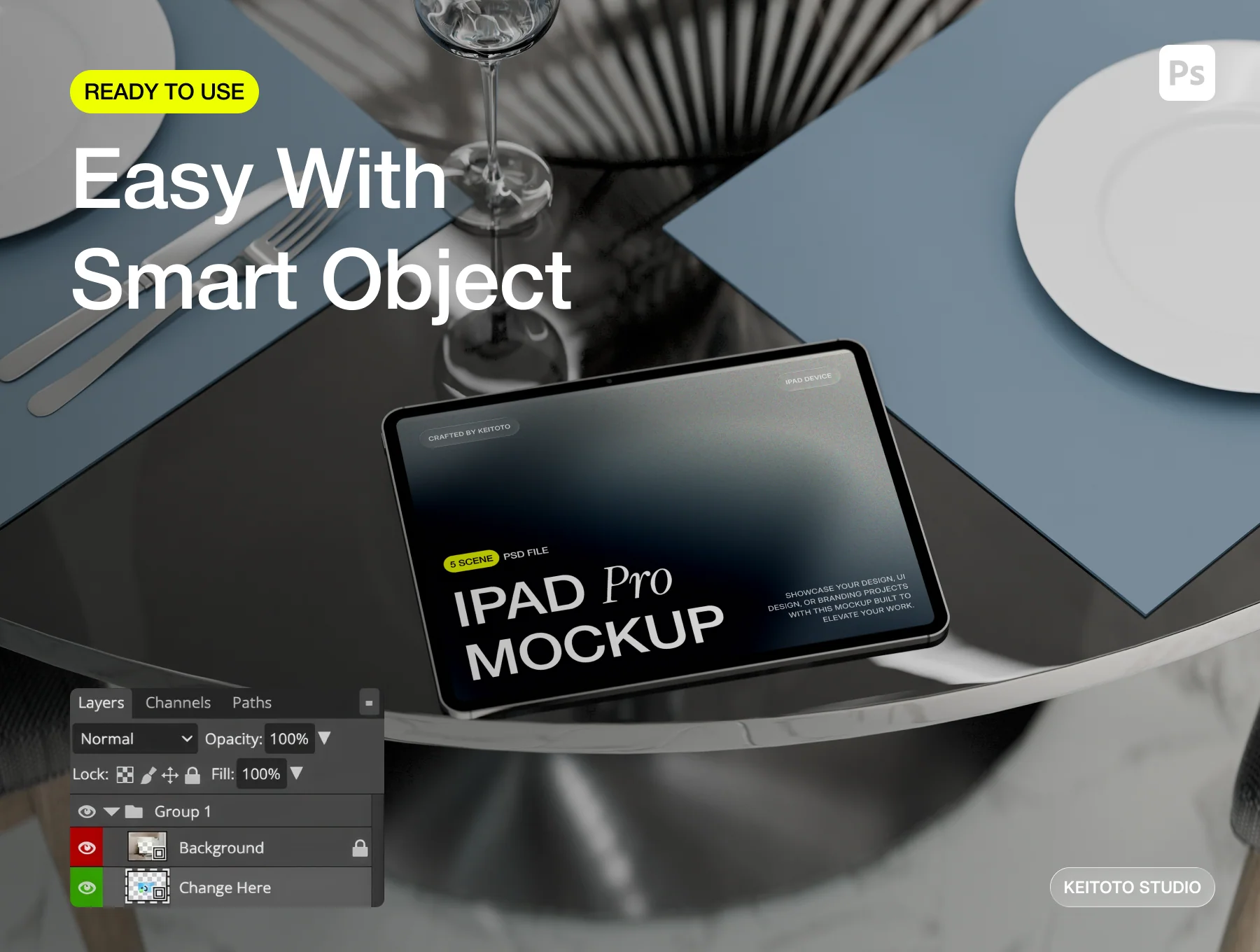 iPad Pro Mockup – Luxury Kitchen Interior Scene with Marble Countertop 3