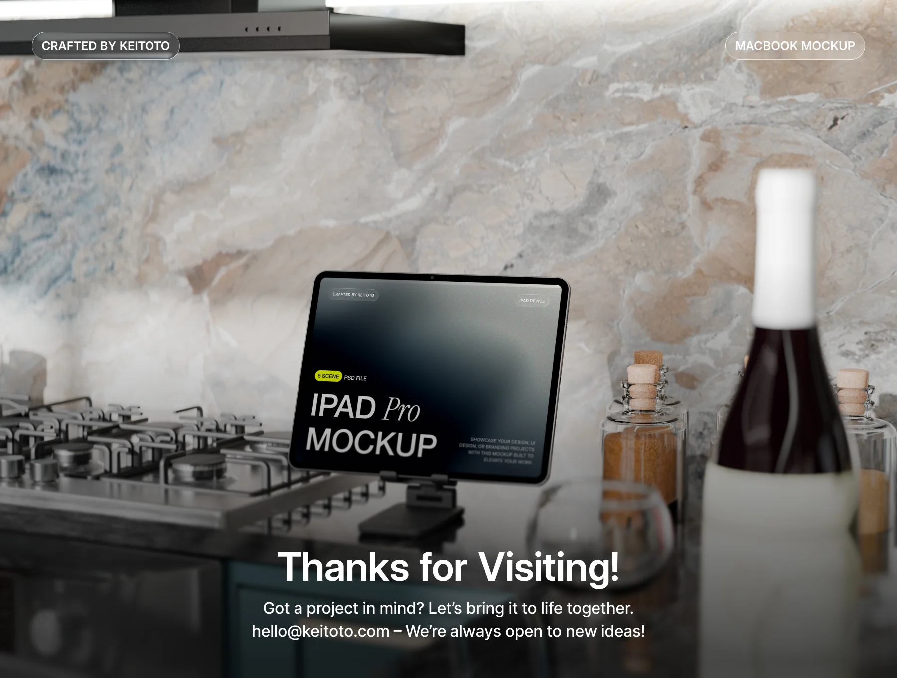 iPad Pro Mockup – Luxury Kitchen Interior Scene with Marble Countertop 4
