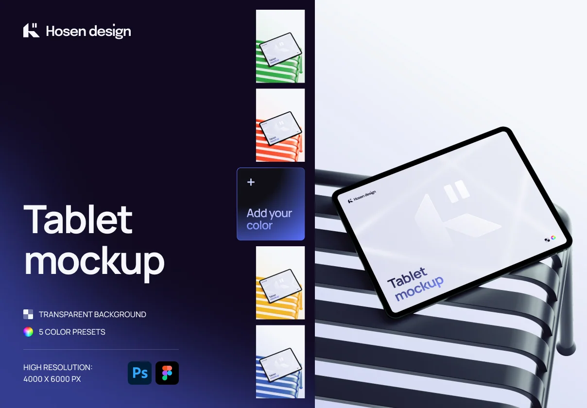 Tablet mockup — Scene with a metal chair