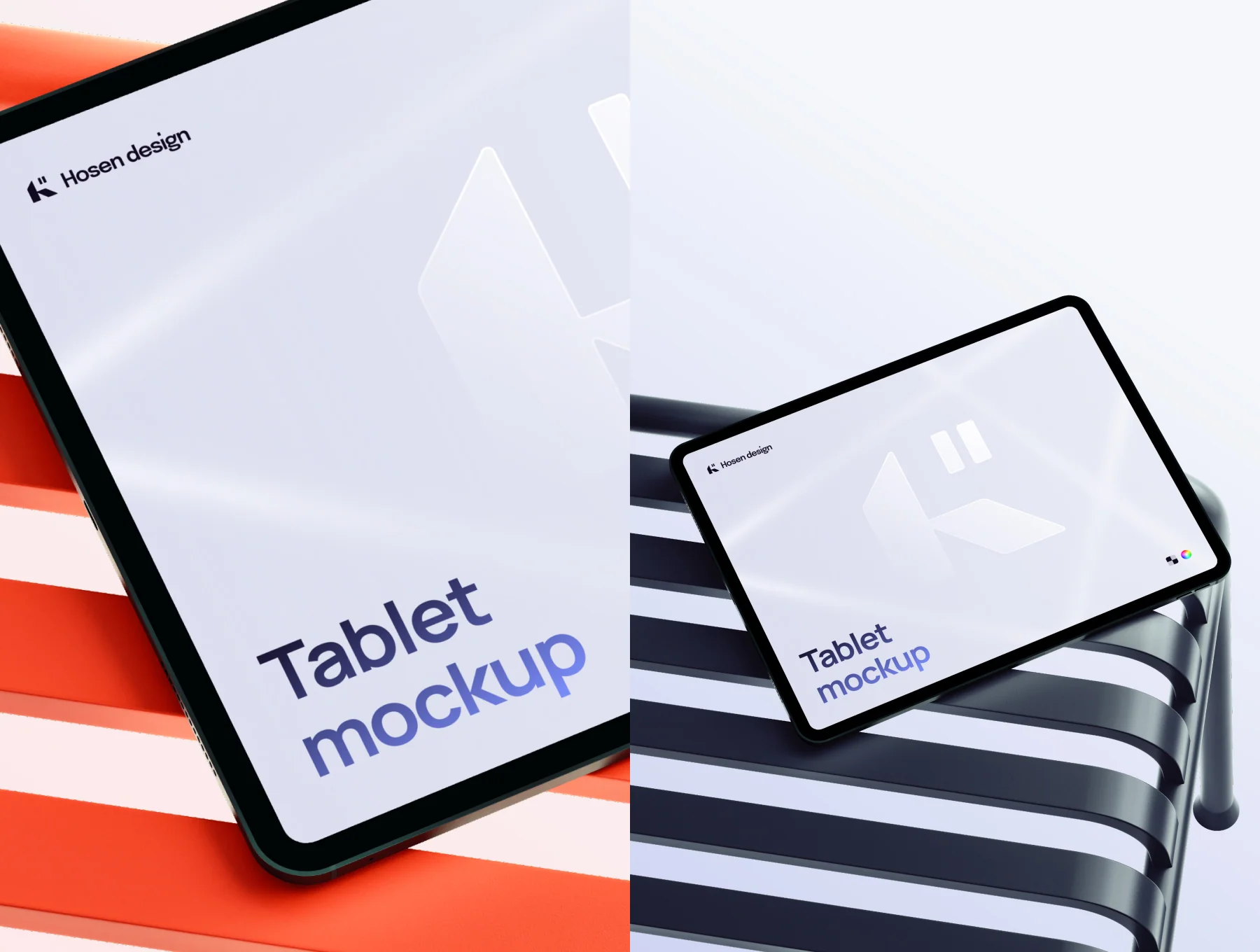 Tablet mockup — Scene with a metal chair 2
